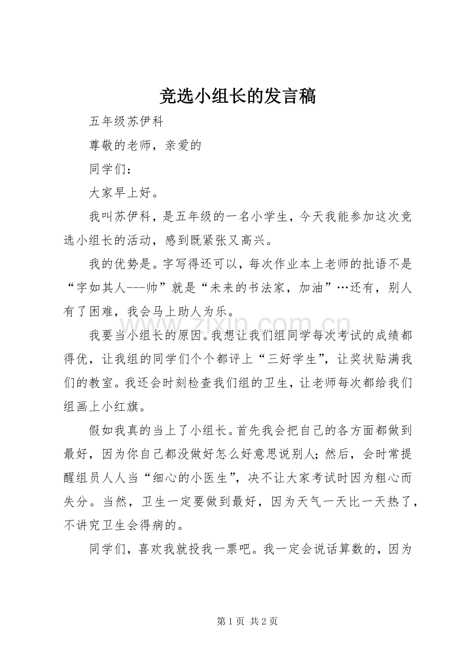 竞选小组长的发言.docx_第1页