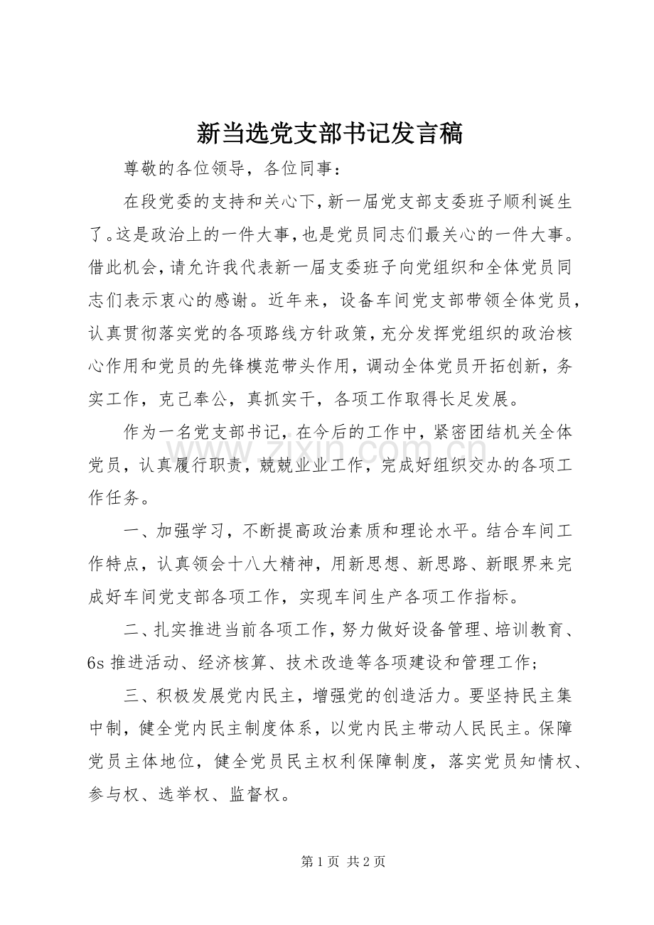 新当选党支部书记发言稿范文.docx_第1页