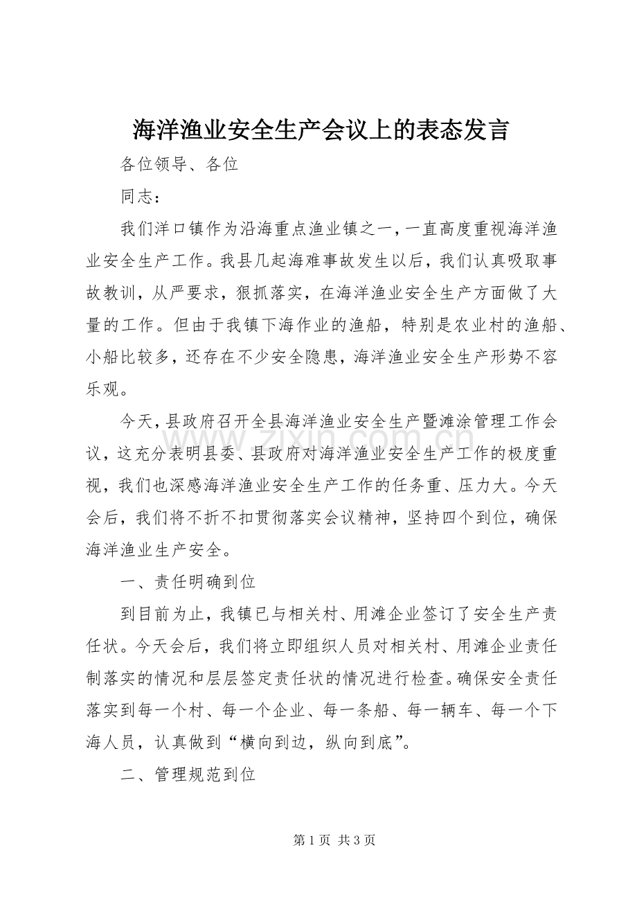 海洋渔业安全生产会议上的表态发言稿.docx_第1页