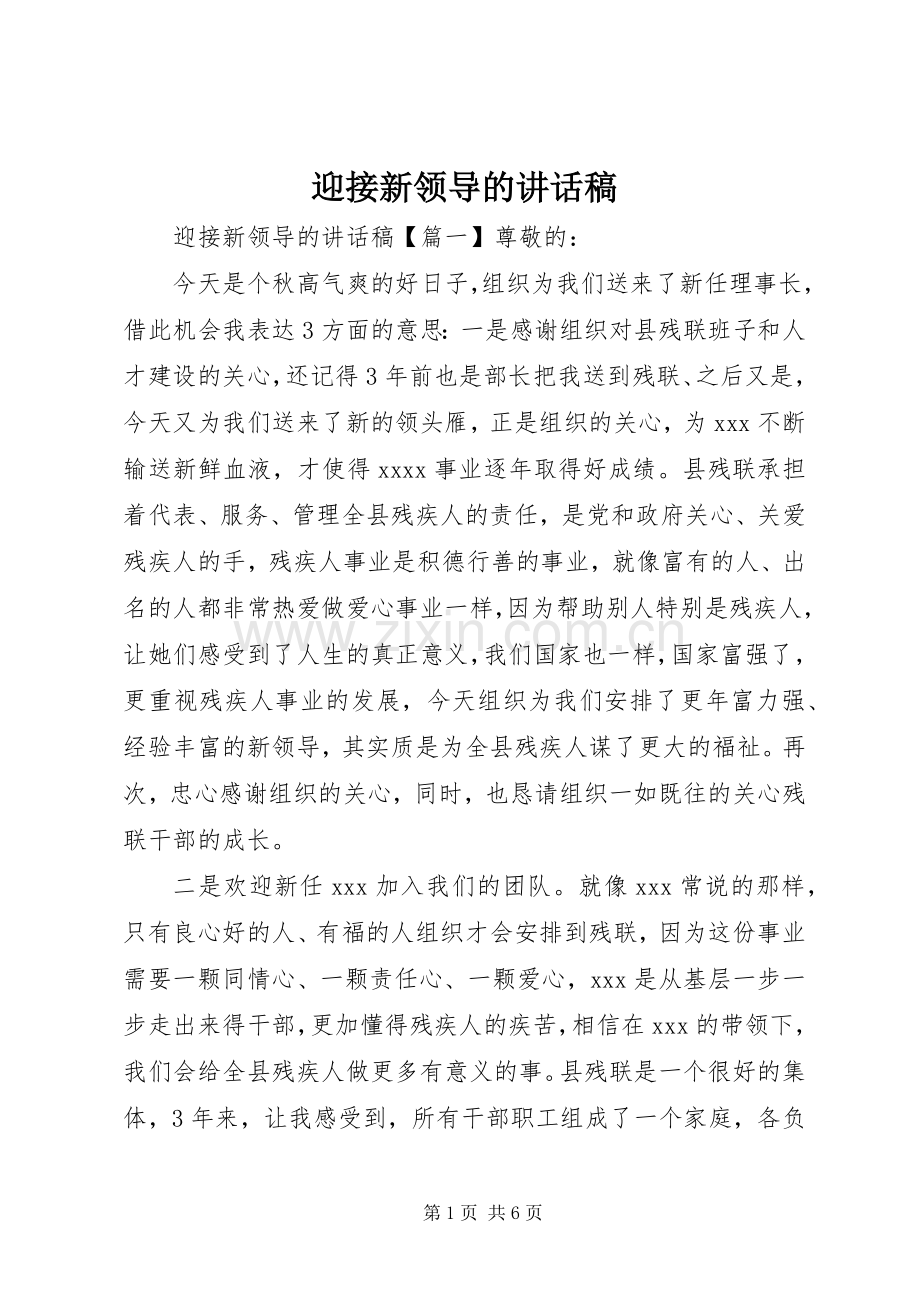 迎接新领导的讲话稿.docx_第1页