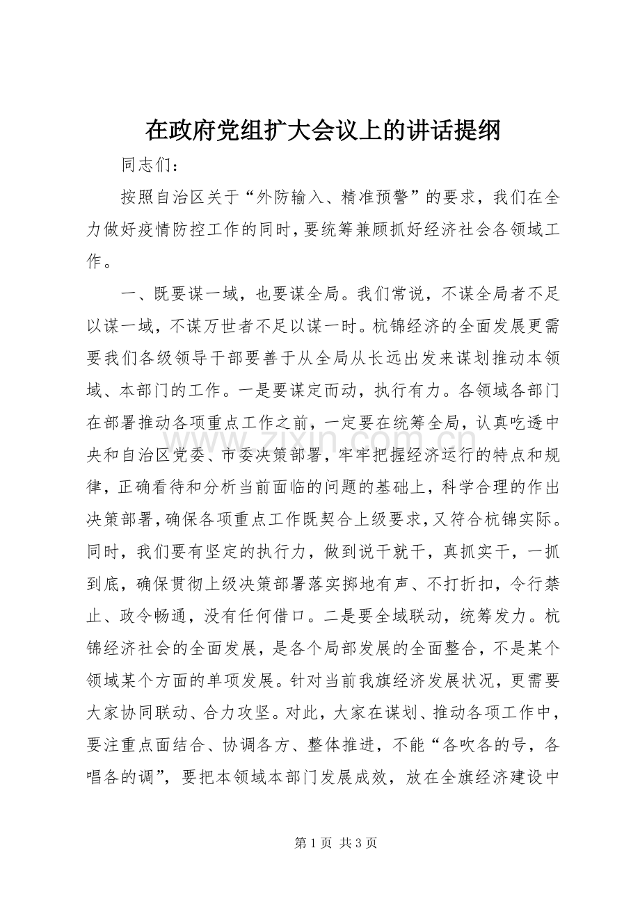 在政府党组扩大会议上的讲话提纲.docx_第1页