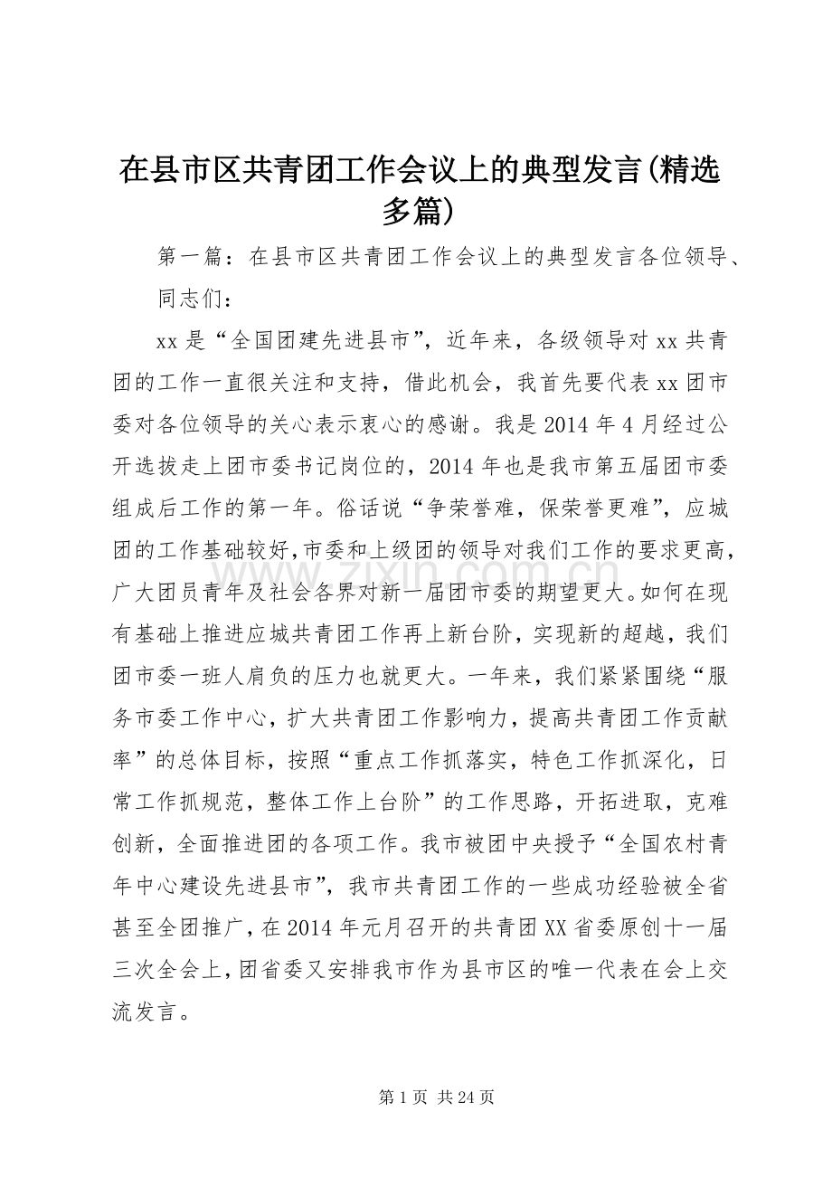 在县市区共青团工作会议上的典型发言稿(多篇).docx_第1页