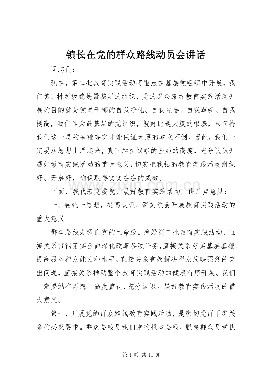 镇长在党的群众路线动员会讲话.docx_第1页