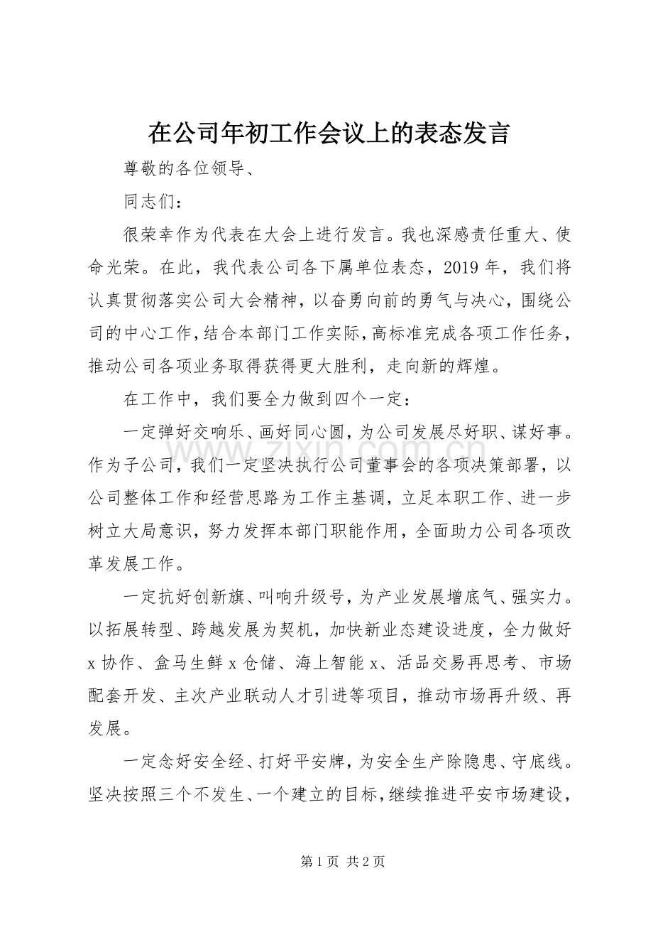 在公司年初工作会议上的表态发言稿.docx_第1页