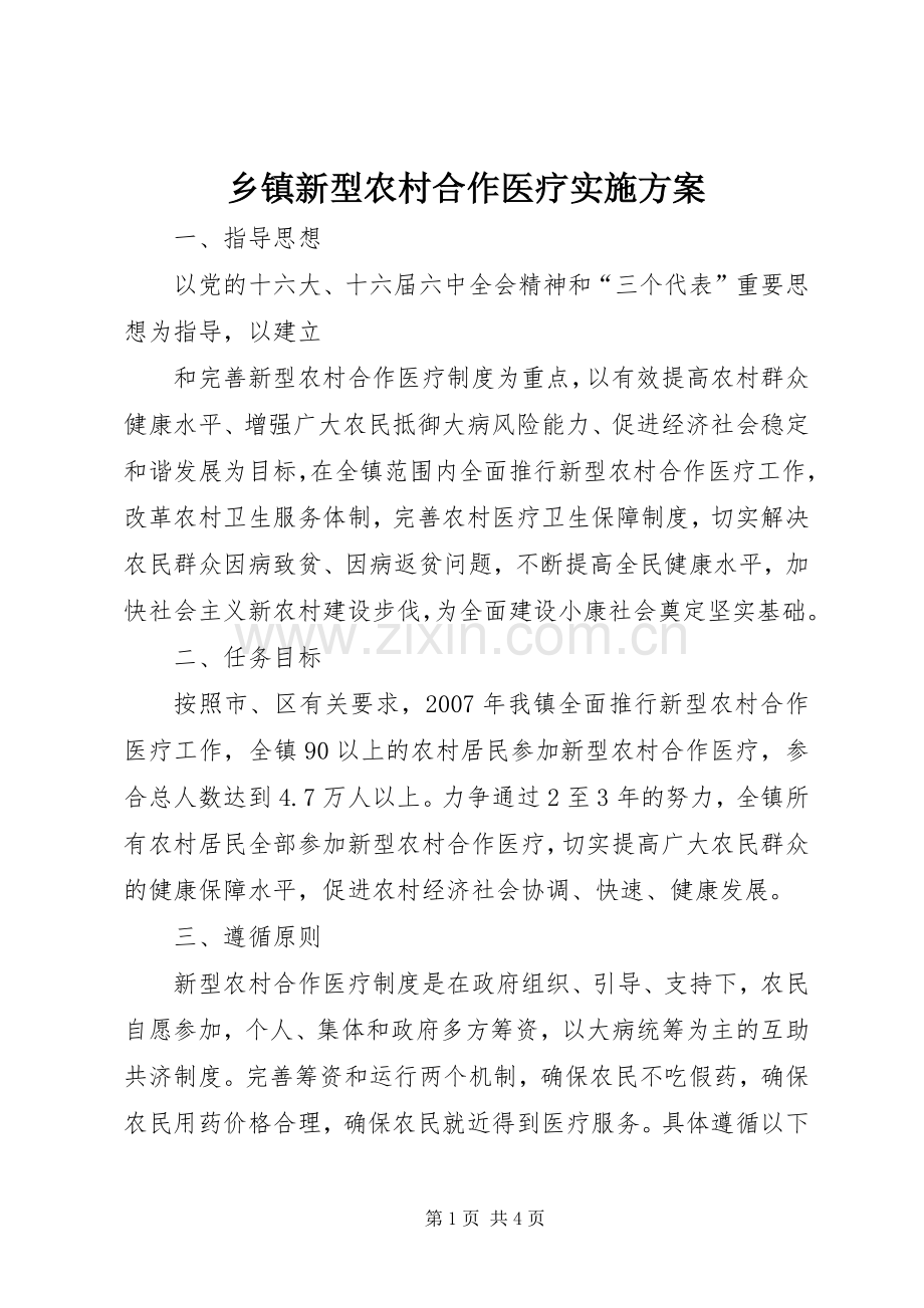 乡镇新型农村合作医疗方案 .docx_第1页