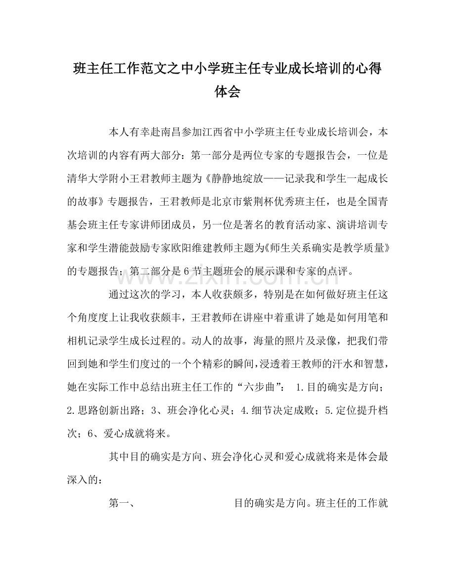 班主任工作范文中小学班主任专业成长培训的心得体会.doc_第1页