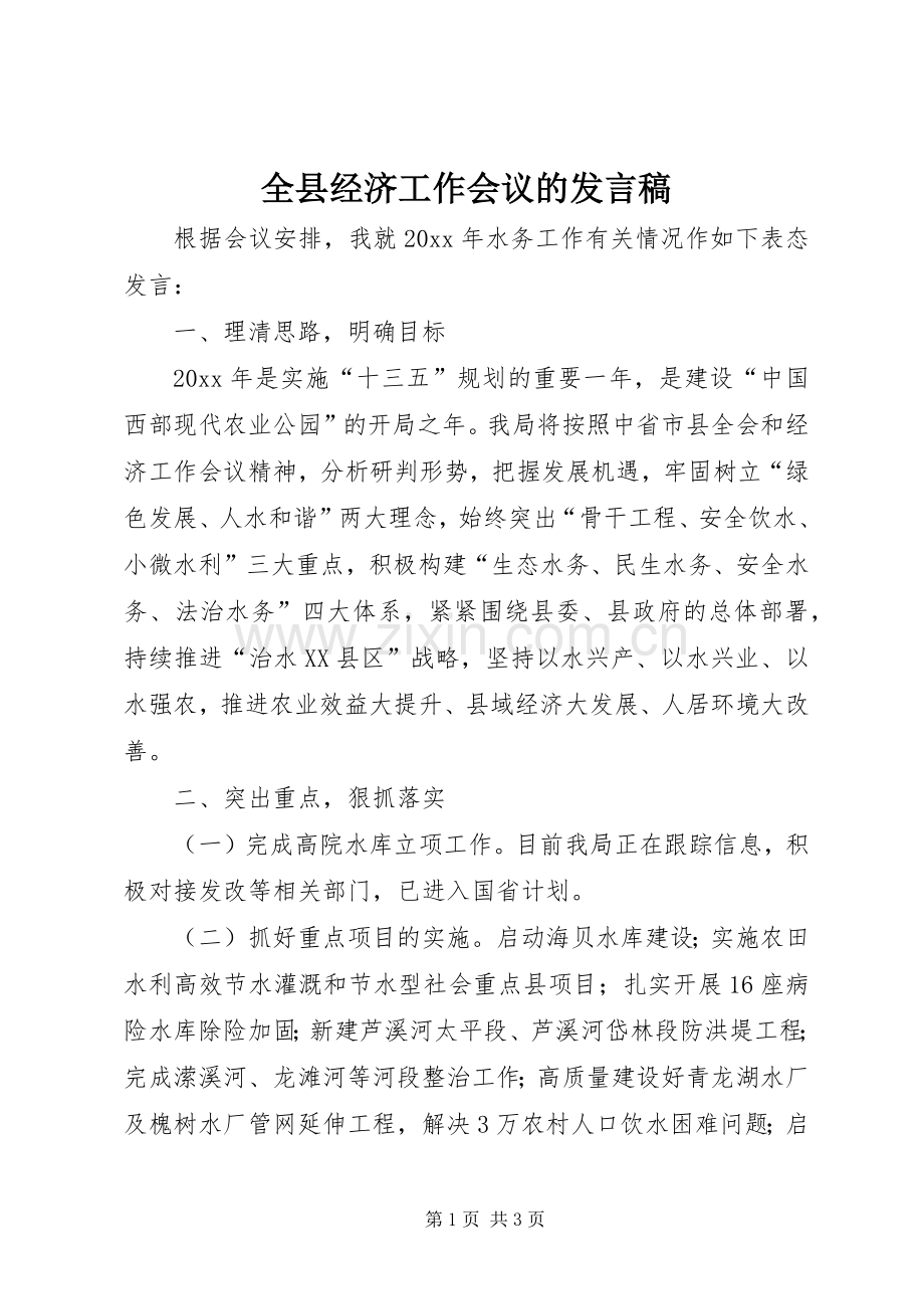 全县经济工作会议的发言.docx_第1页