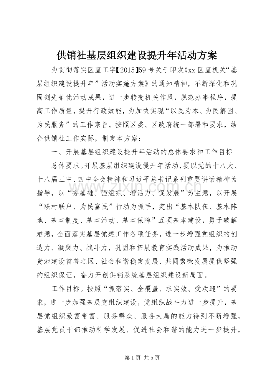 供销社基层组织建设提升年活动实施方案 .docx_第1页