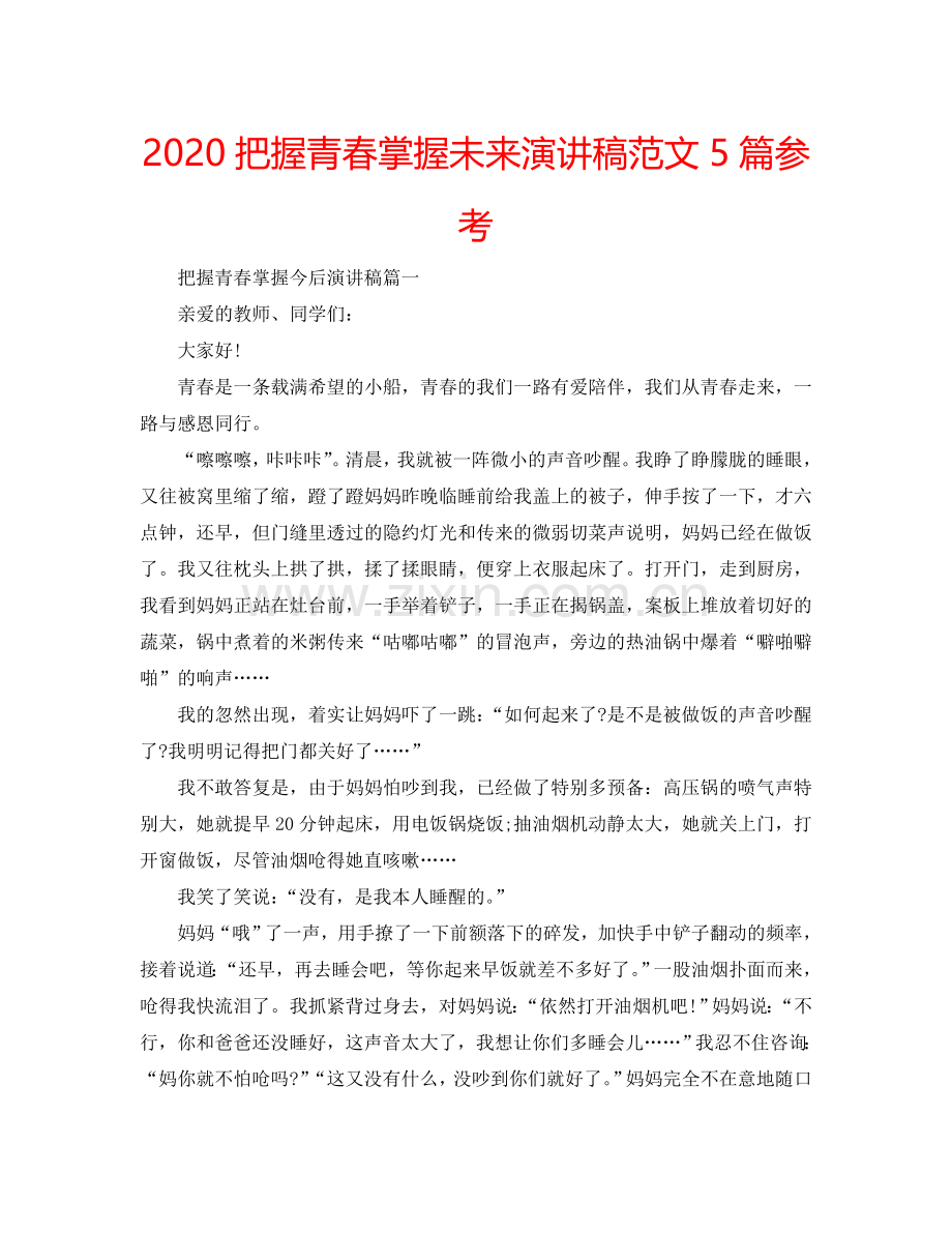 2024把握青春掌握未来演讲稿范文5篇参考.doc_第1页