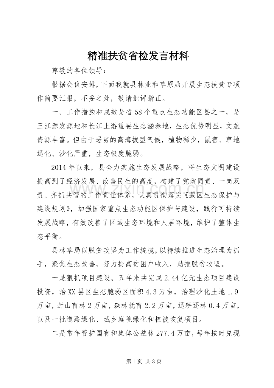 精准扶贫省检发言材料致辞.docx_第1页