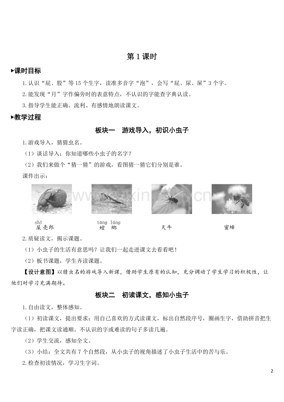 部编版二年级语文下册《我是一只小虫子》配套教案.doc_第2页