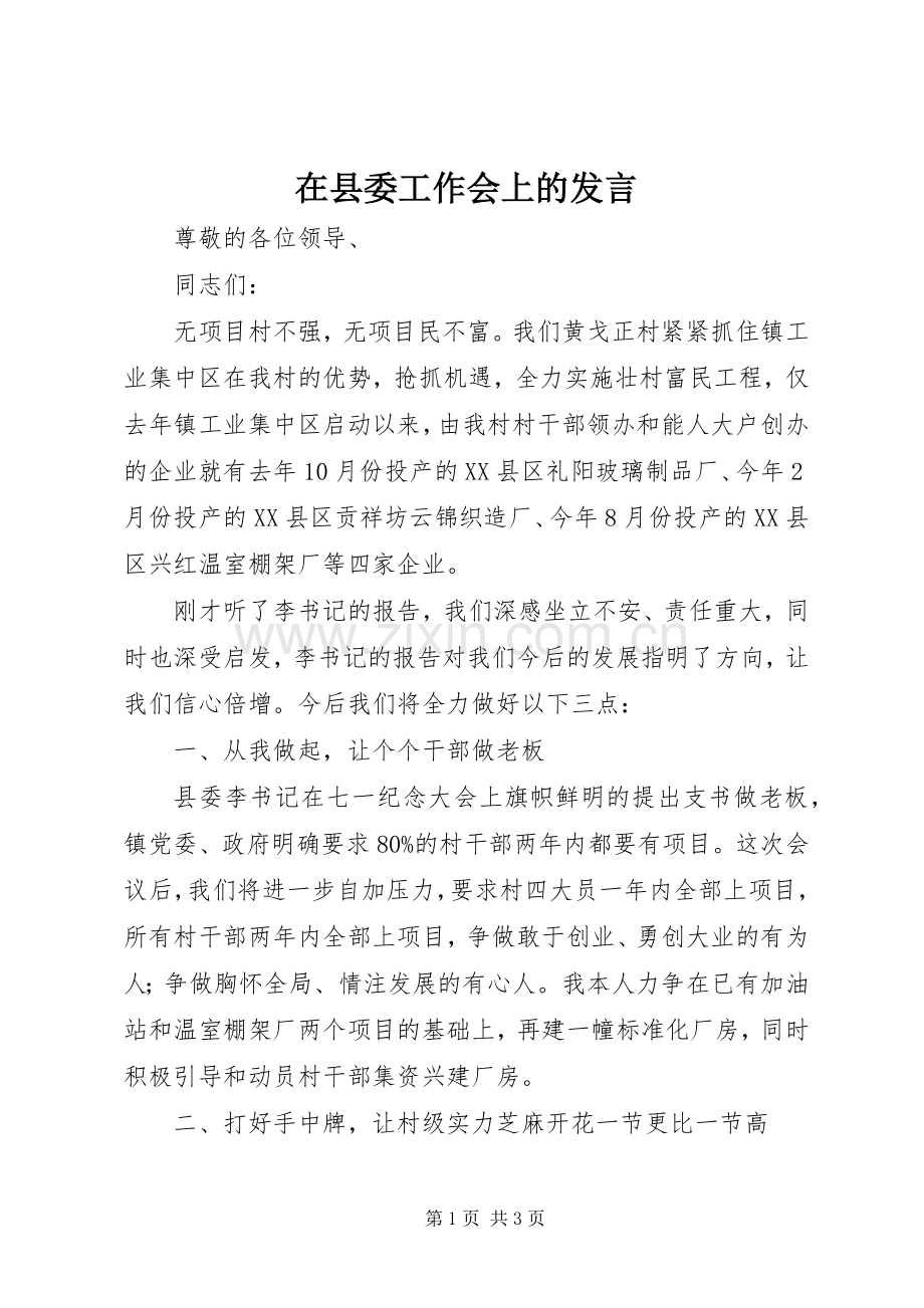 在县委工作会上的发言稿 (2).docx_第1页