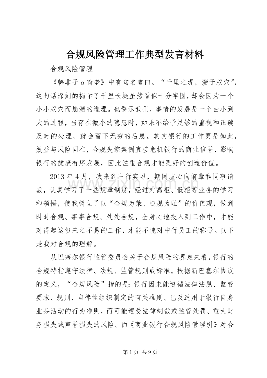 合规风险管理工作典型发言材料致辞.docx_第1页