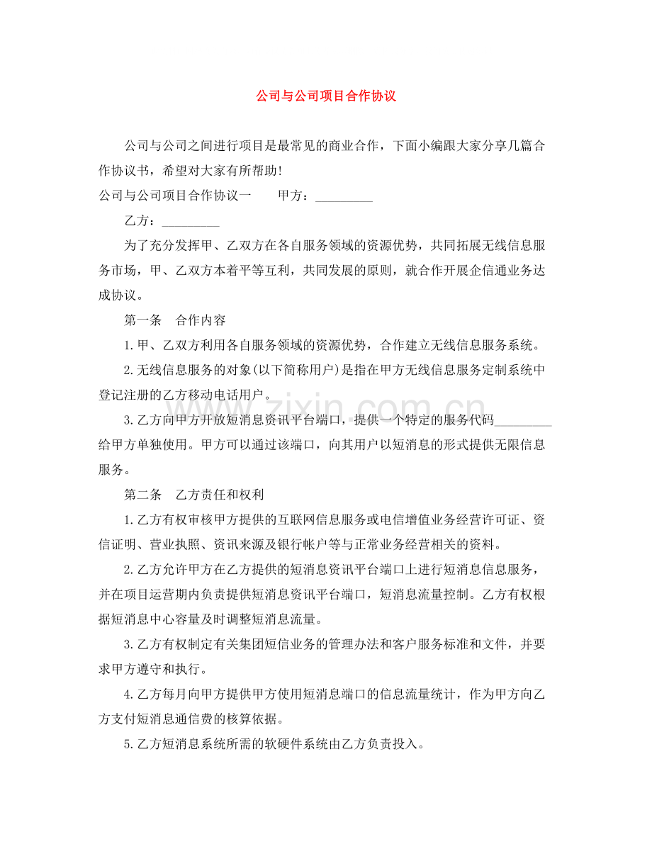 公司与公司项目合作协议.docx_第1页