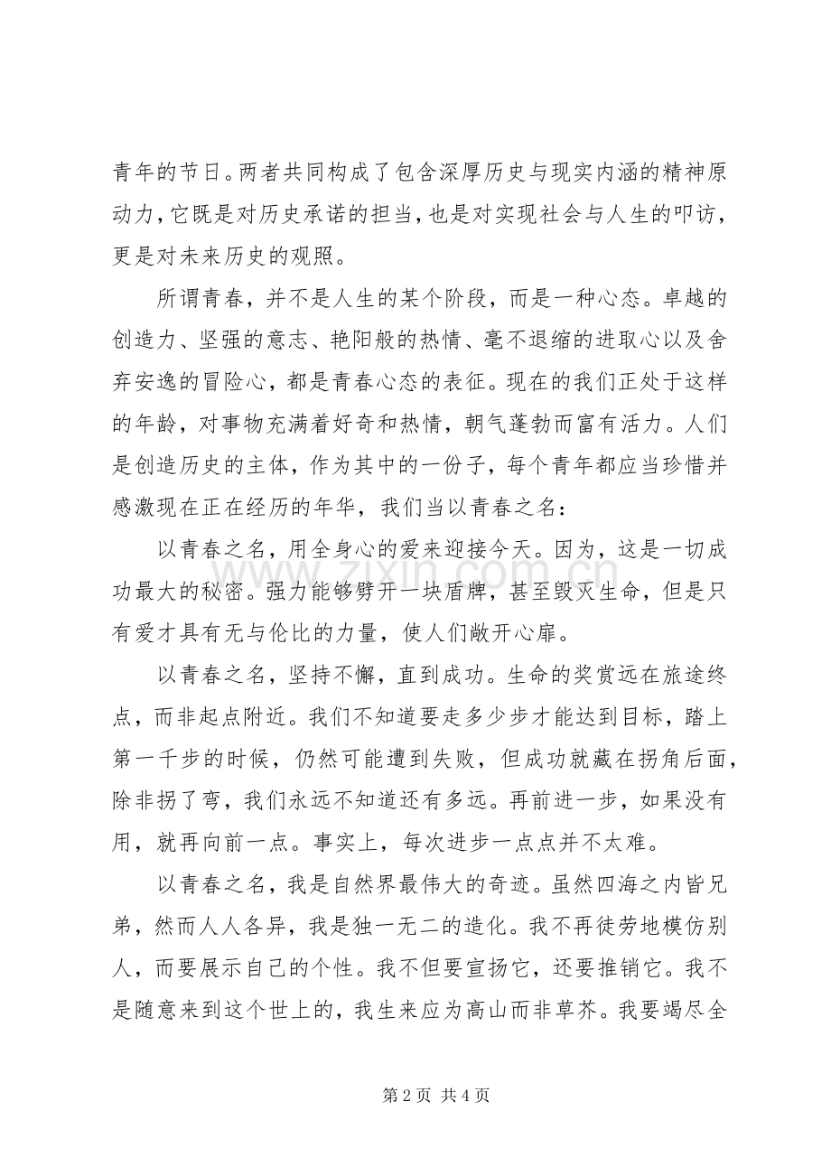 以青春的名义演讲稿5分钟(5).docx_第2页