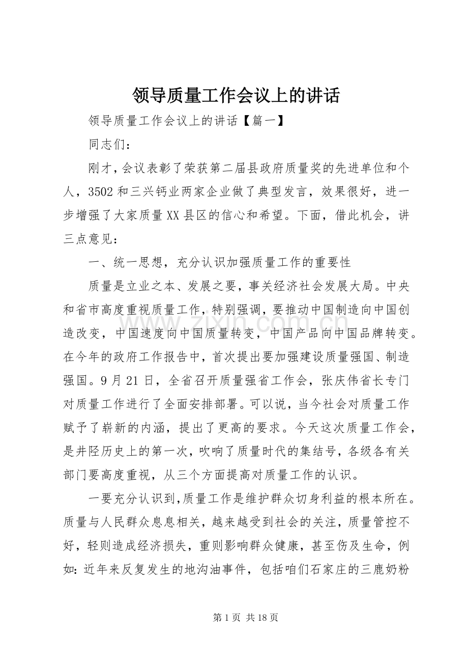 领导质量工作会议上的讲话.docx_第1页