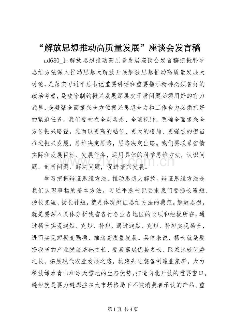 “解放思想推动高质量发展”座谈会发言.docx_第1页