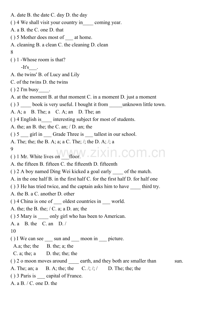 初中英语冠词专项练习题（有答案）.doc_第3页