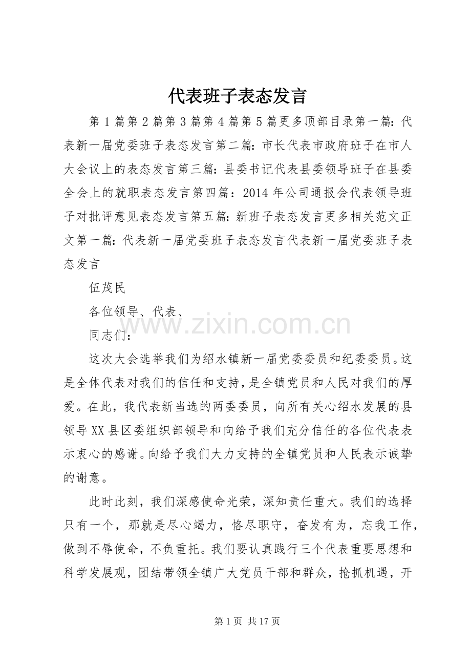 代表班子表态发言稿.docx_第1页