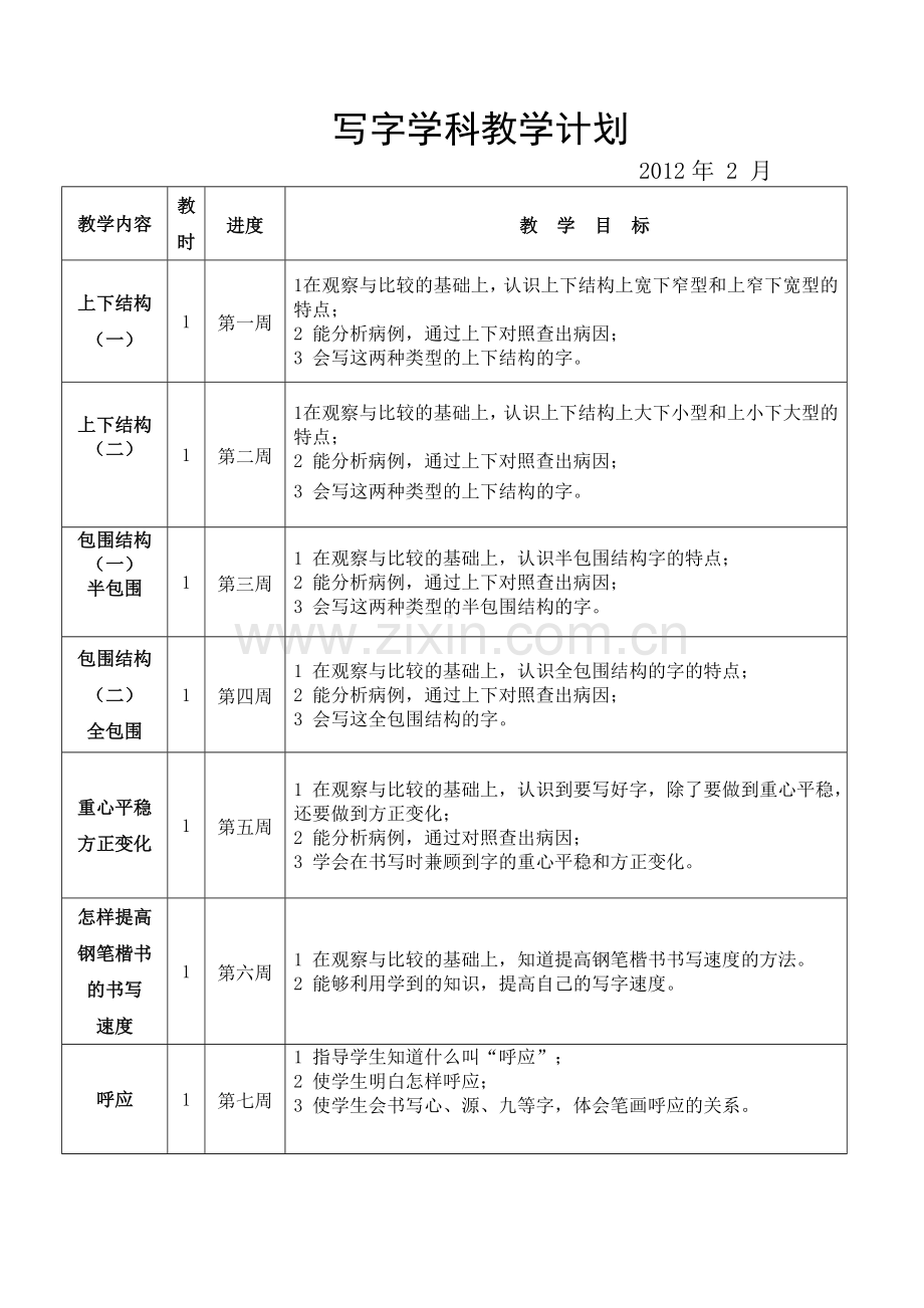 六年级写字学科教学计划.doc_第1页