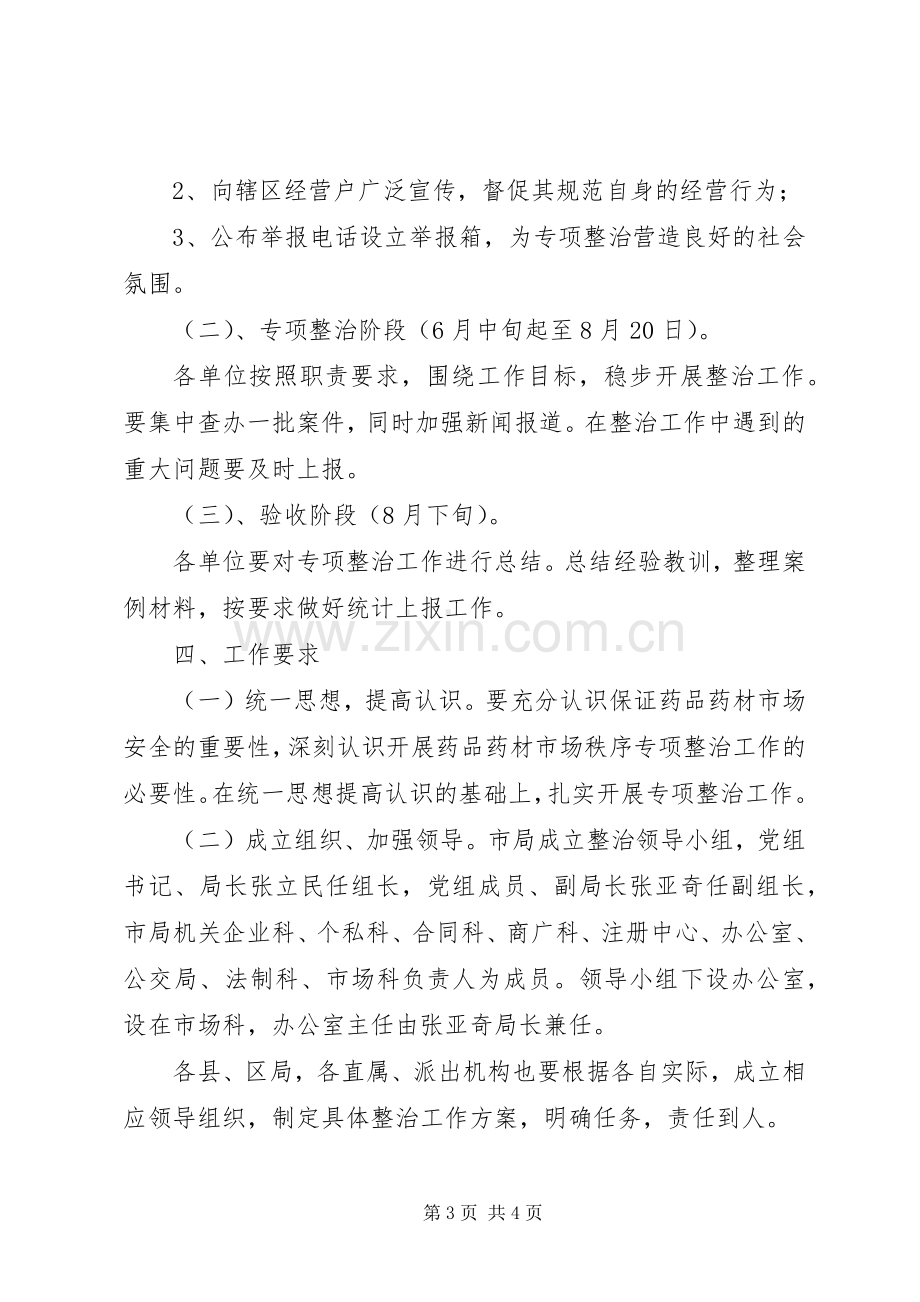 工商局药品药材市场秩序专项整治工作方案 .docx_第3页