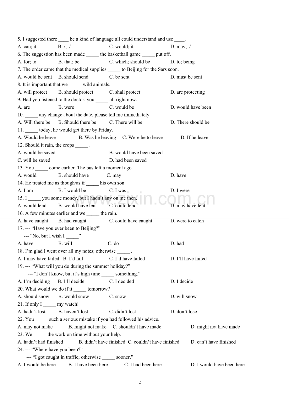 高中英语虚拟语气习题.doc_第2页