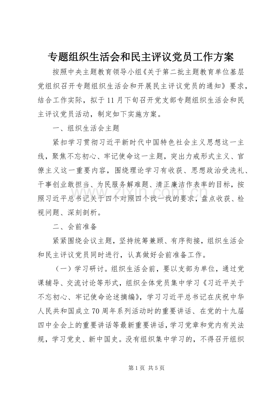 专题组织生活会和民主评议党员工作实施方案.docx_第1页