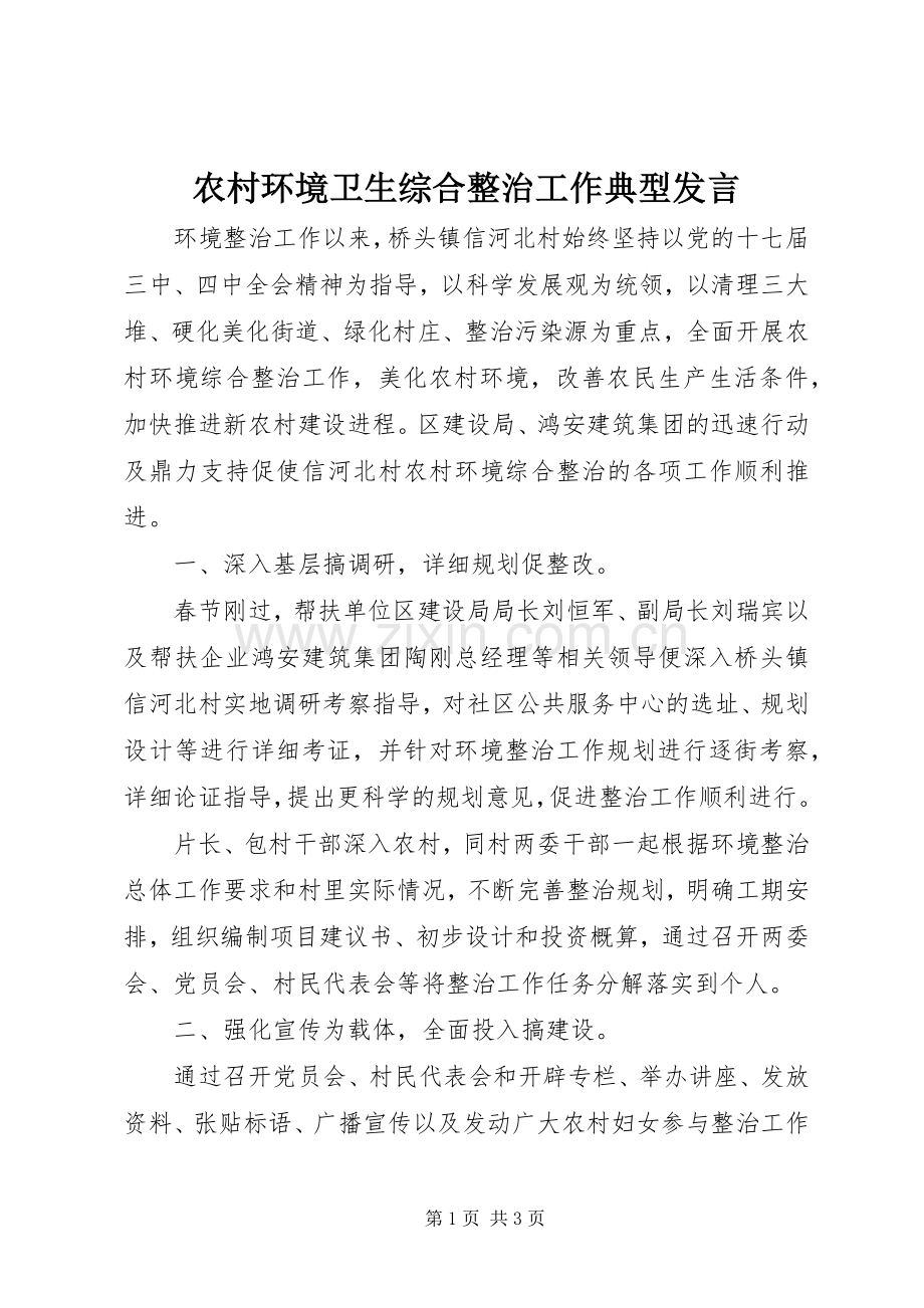 农村环境卫生综合整治工作典型发言.docx_第1页