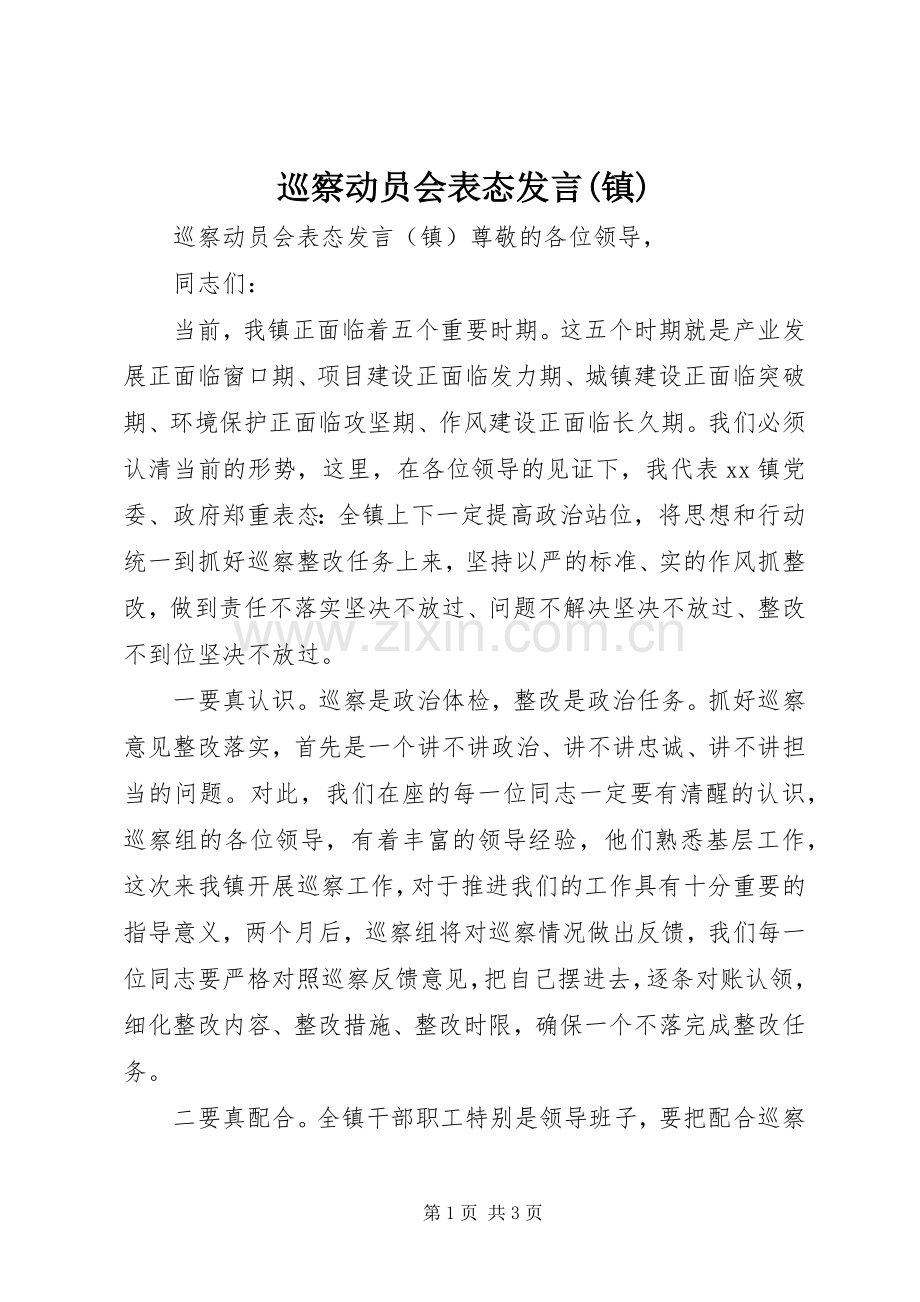 巡察动员会表态发言稿(镇).docx_第1页