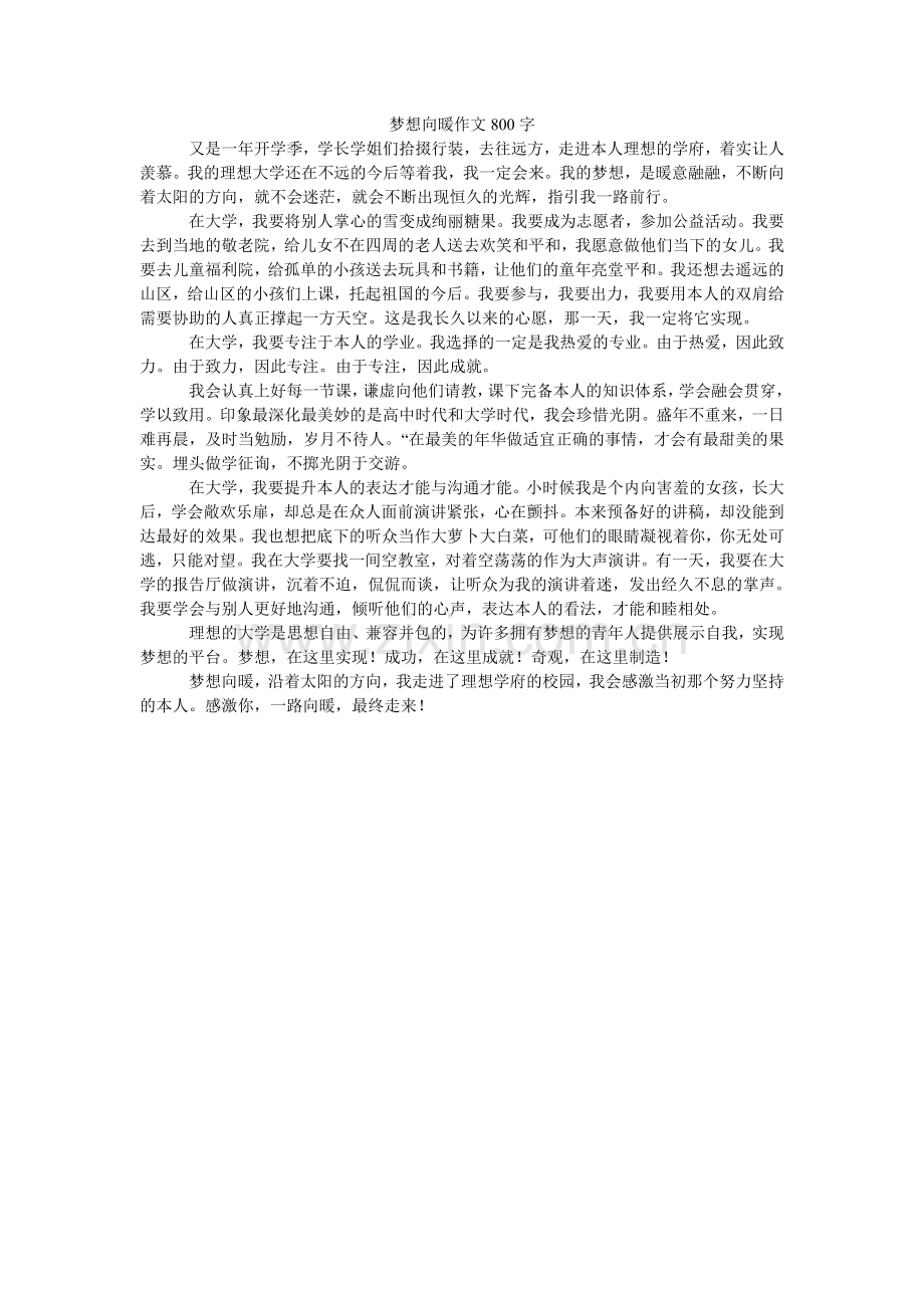 梦想向暖作文800字.doc_第1页