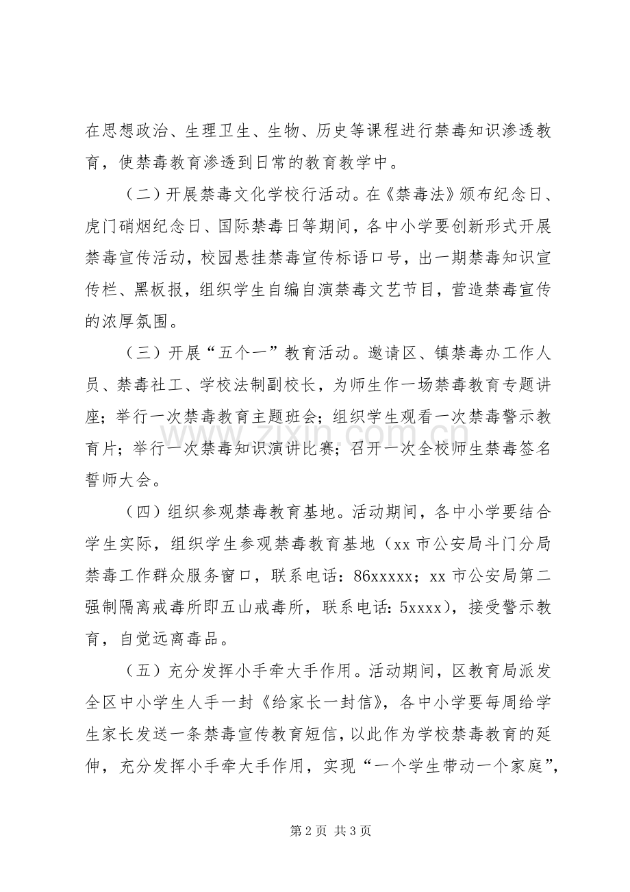 教育系统禁毒宣传教育月活动实施方案 .docx_第2页