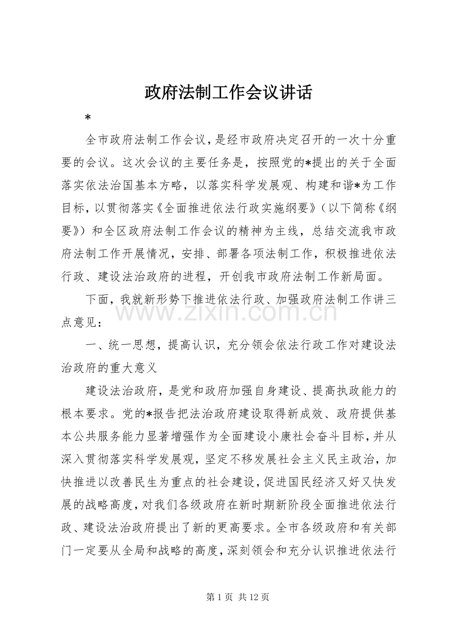 政府法制工作会议讲话.docx_第1页