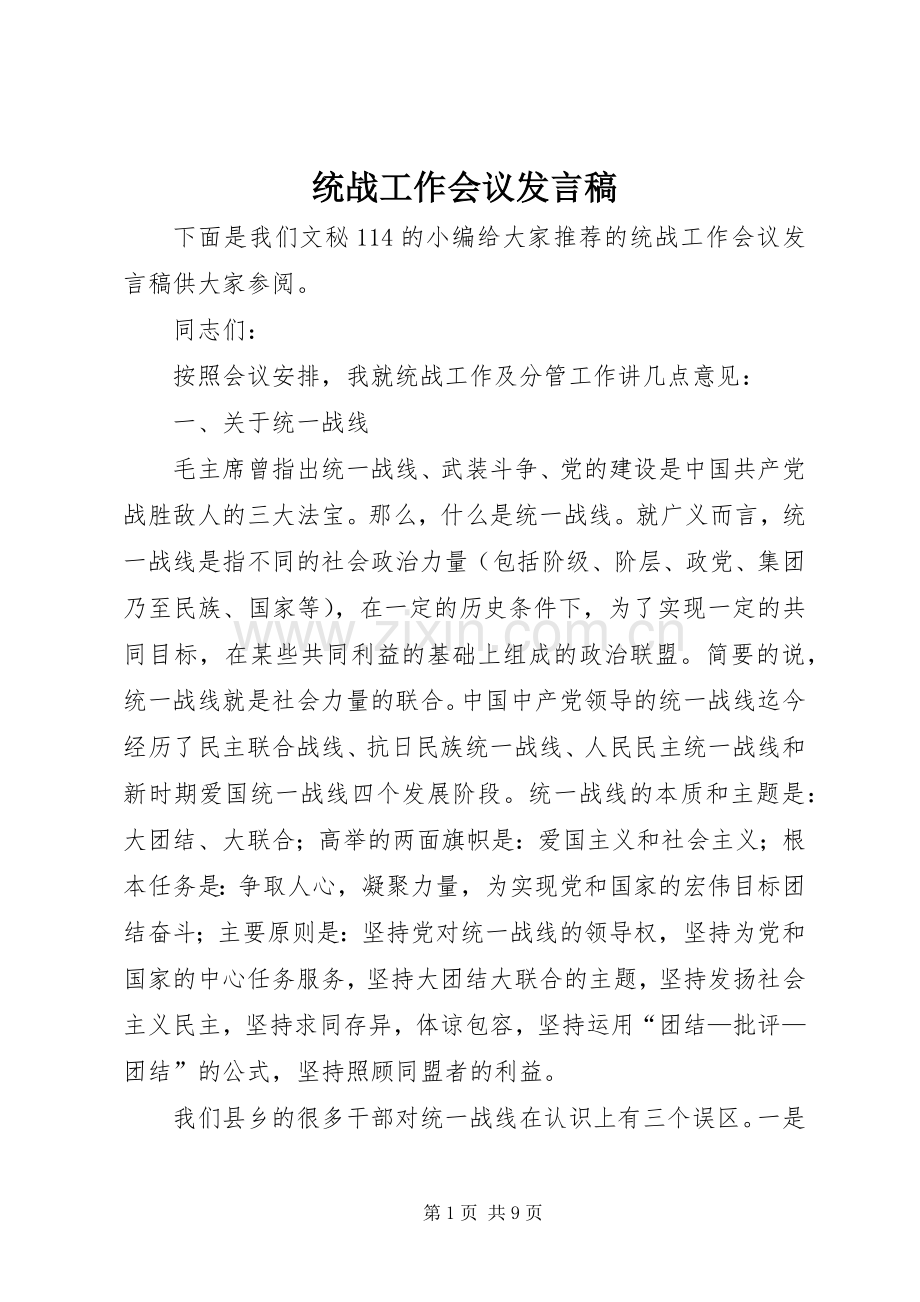 统战工作会议发言稿.docx_第1页