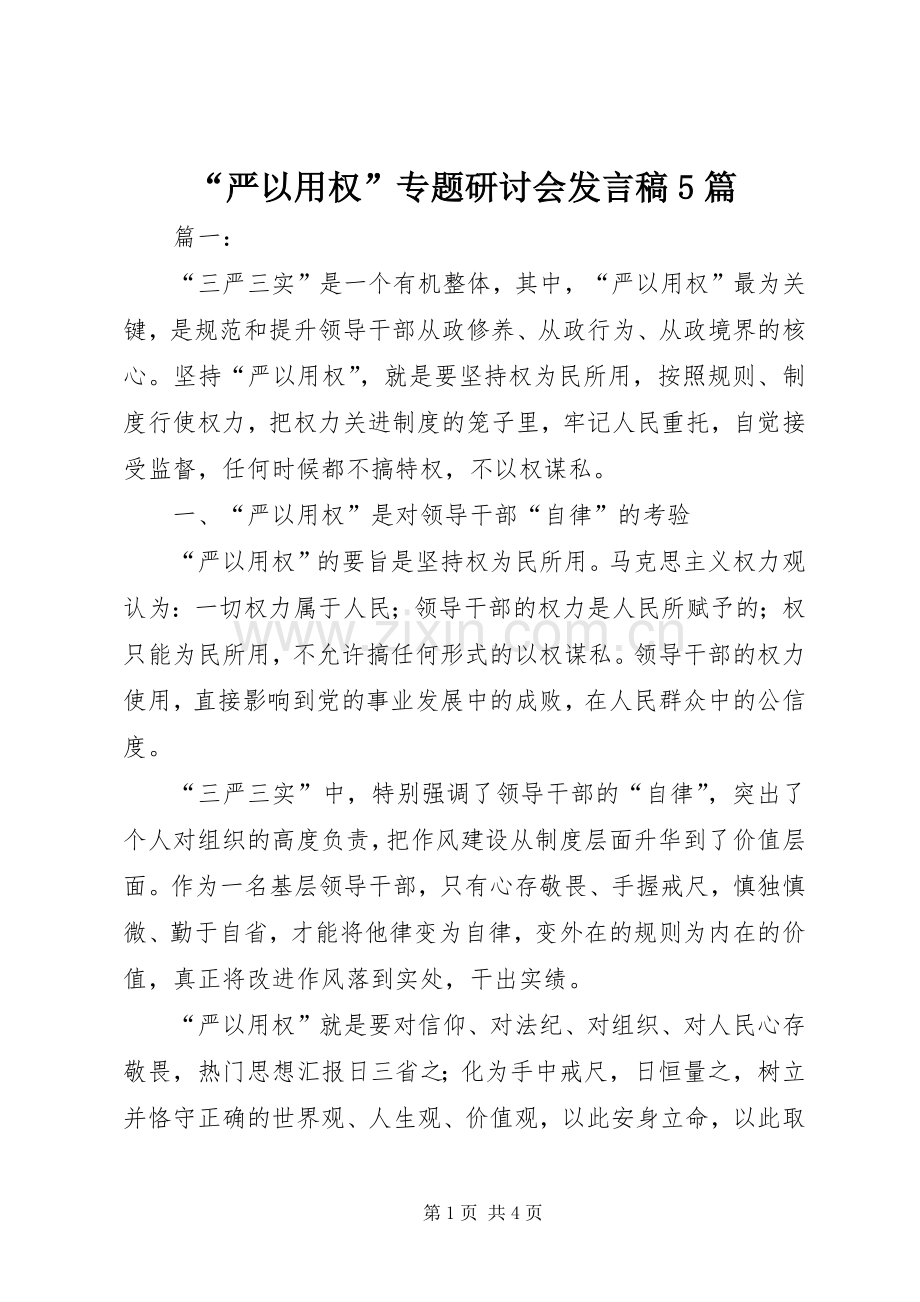 “严以用权”专题研讨会发言5篇.docx_第1页