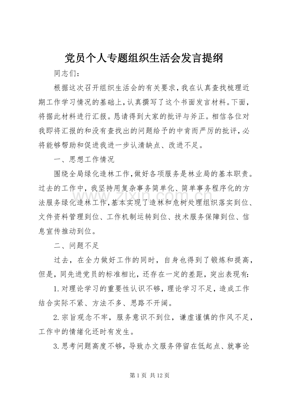 党员个人专题组织生活会发言提纲材料.docx_第1页