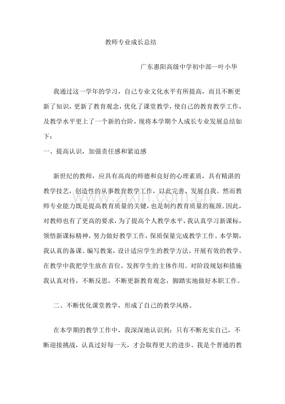 教师专业成长总结（叶小华）.doc_第1页