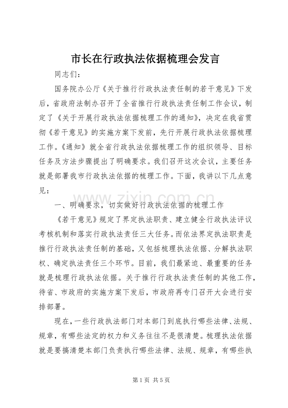 市长在行政执法依据梳理会发言稿.docx_第1页