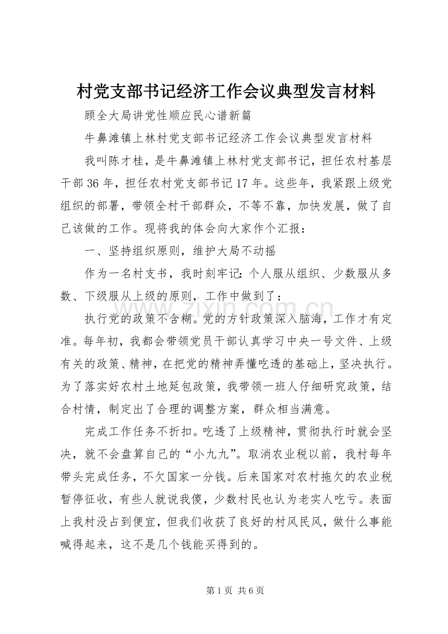 村党支部书记经济工作会议典型发言材料提纲.docx_第1页