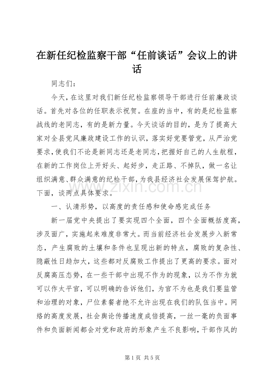 在新任纪检监察干部“任前谈话”会议上的讲话.docx_第1页