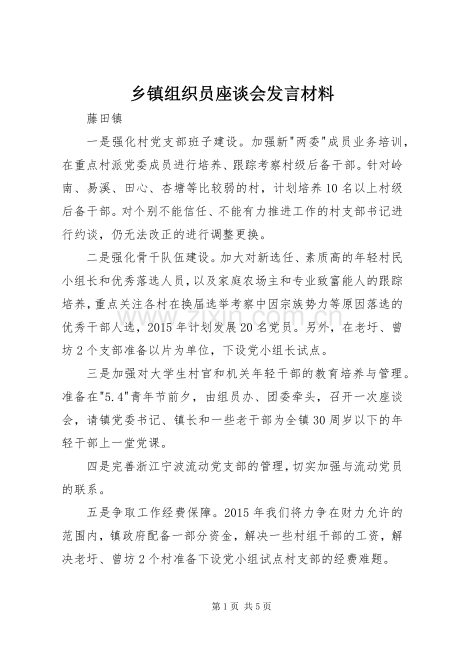 乡镇组织员座谈会发言材料提纲.docx_第1页