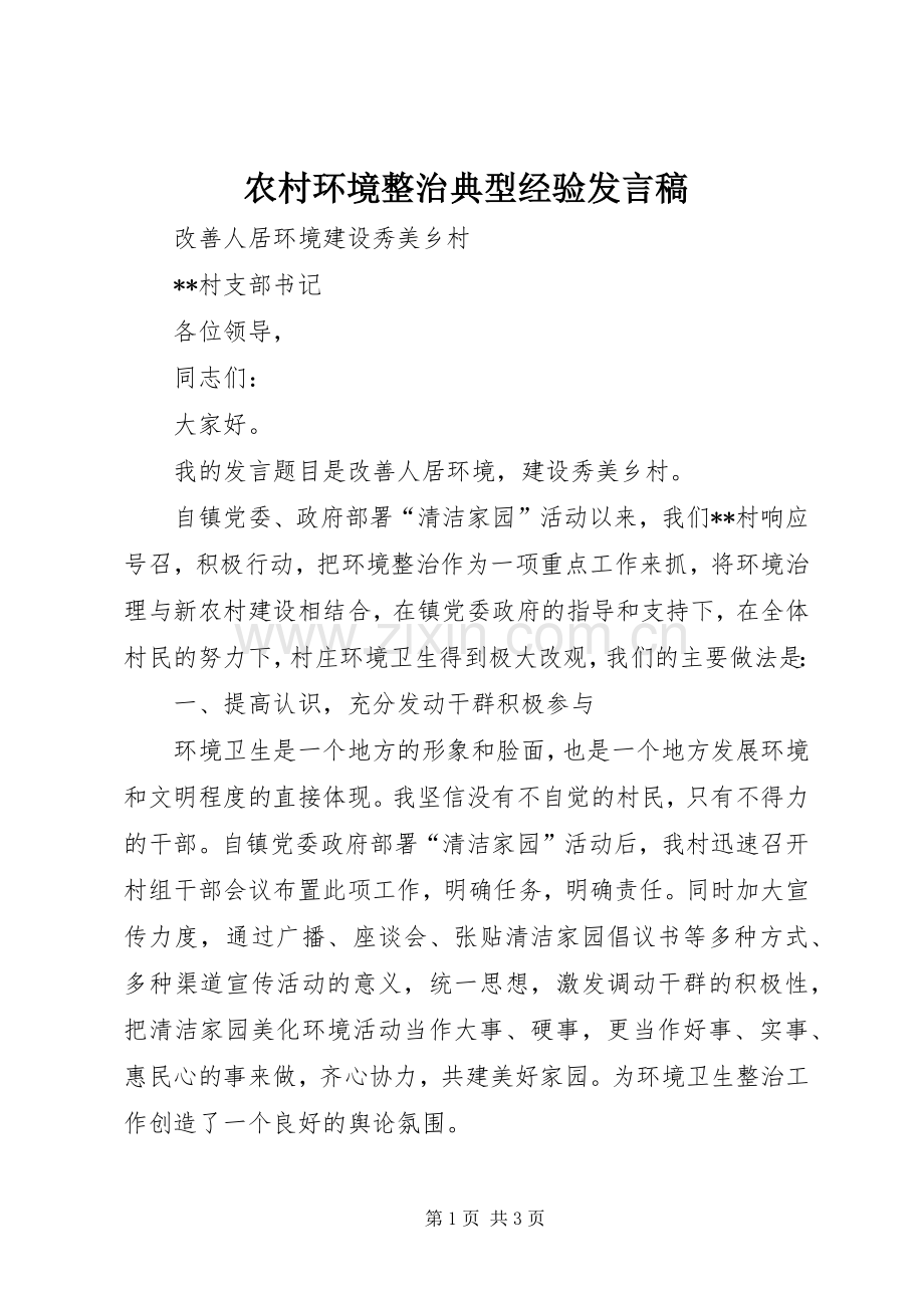 农村环境整治典型经验发言.docx_第1页