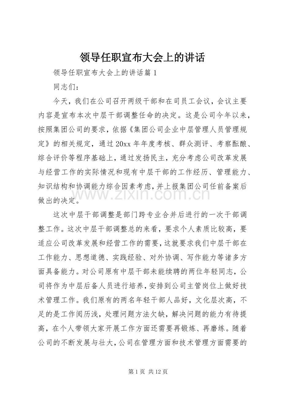 领导任职宣布大会上的讲话.docx_第1页