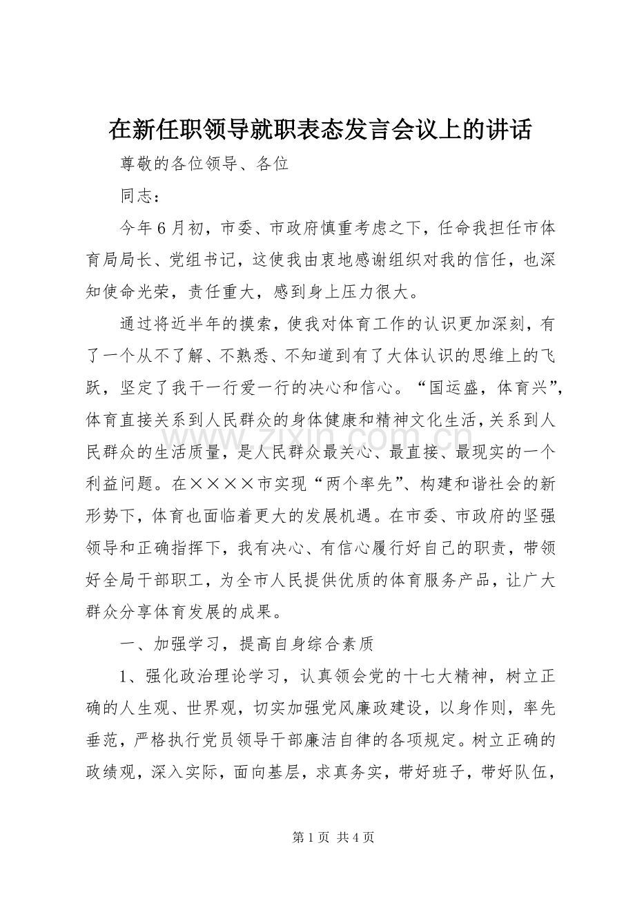 在新任职领导就职表态发言会议上的讲话.docx_第1页