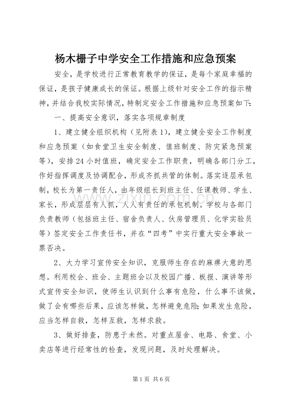 杨木栅子中学安全工作措施和应急处置预案 .docx_第1页