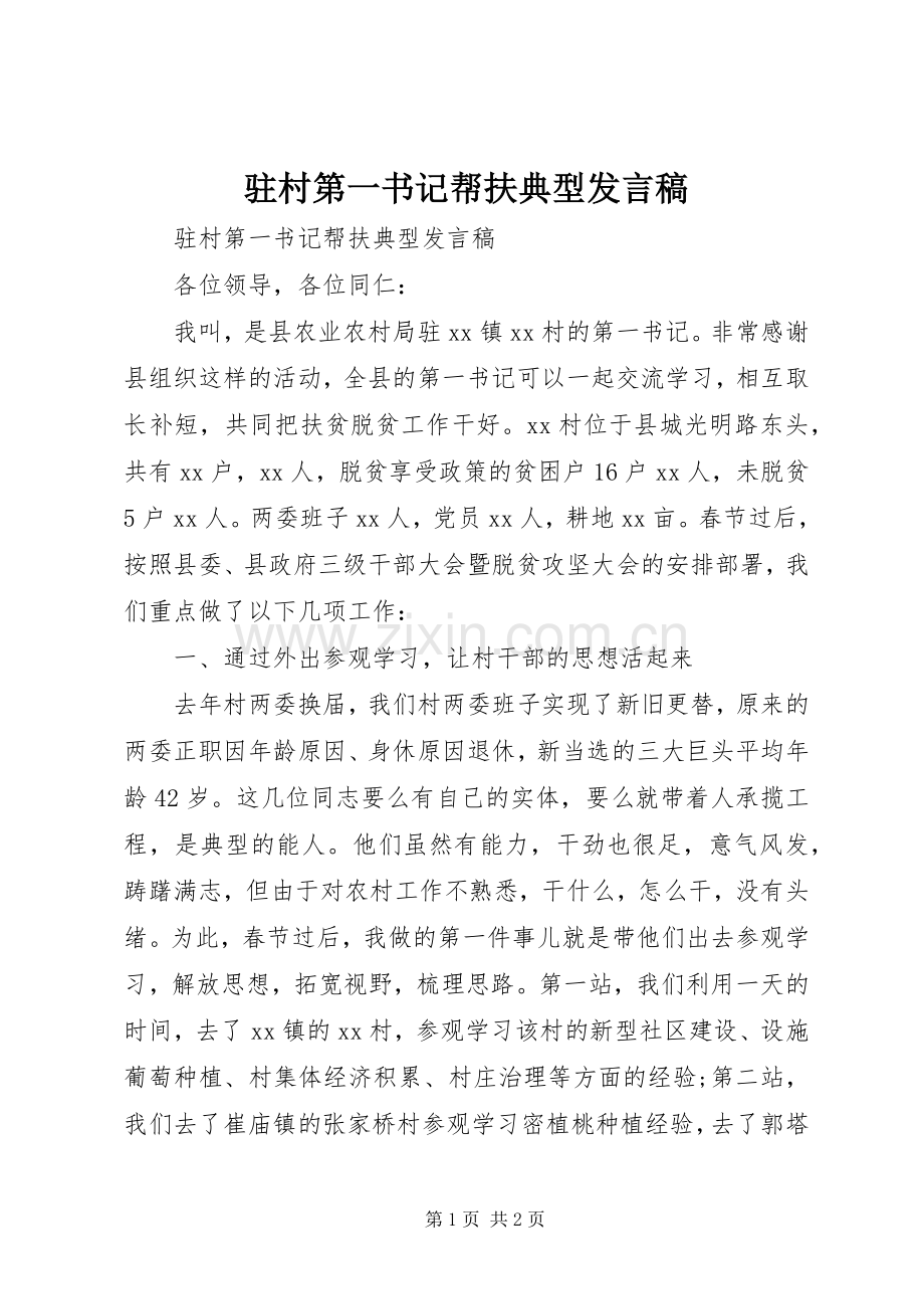 驻村第一书记帮扶典型发言.docx_第1页