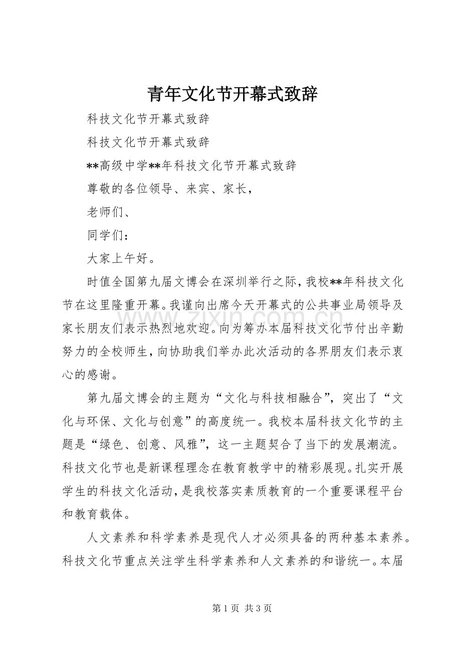 青年文化节开幕式致辞演讲(5).docx_第1页