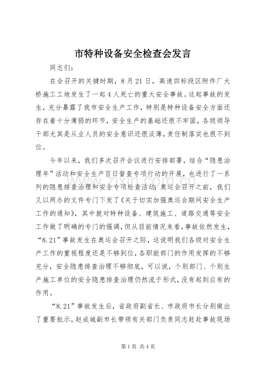 市特种设备安全检查会发言稿.docx_第1页