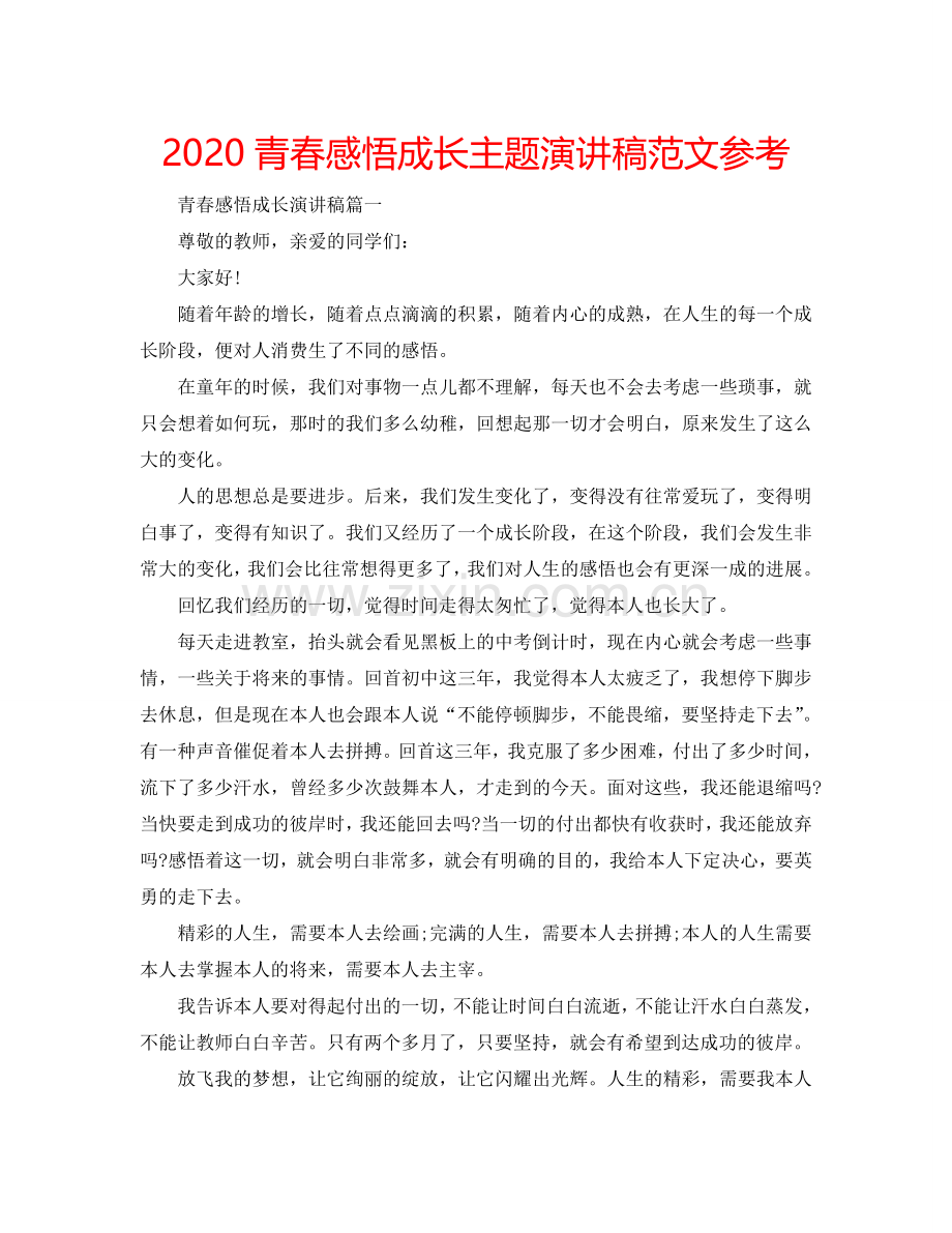 2024青春感悟成长主题演讲稿范文参考.doc_第1页