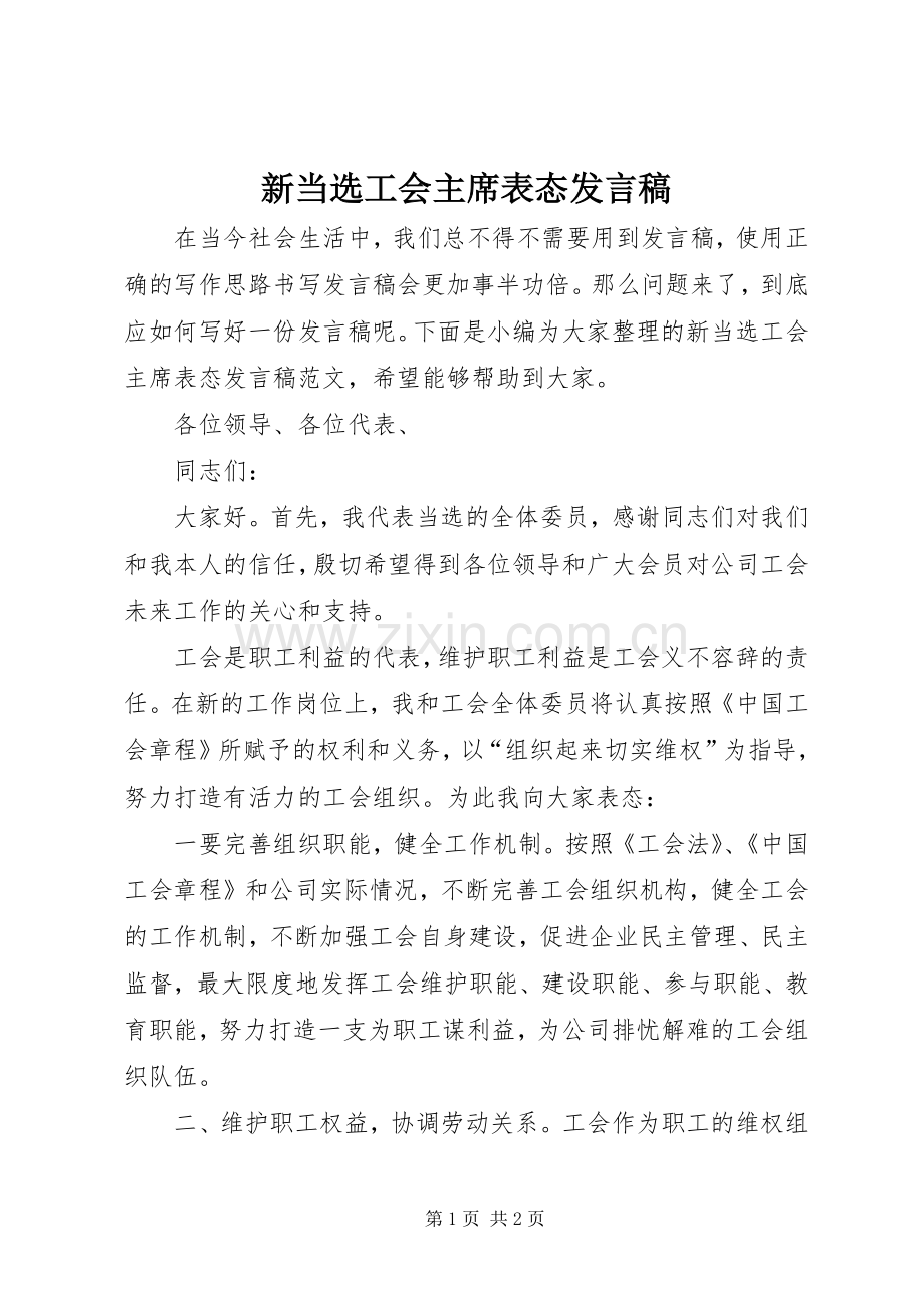 新当选工会主席表态发言稿.docx_第1页