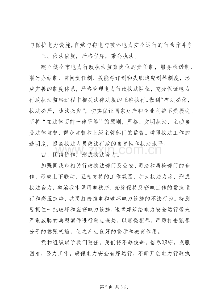 电力行政执法监察的大队长就职表态发言范文.docx_第2页